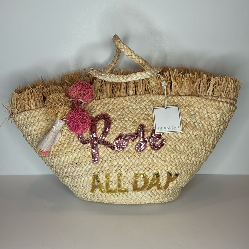 Shiraleah Beach Bag Straw Tote with Pink and Gold Accents